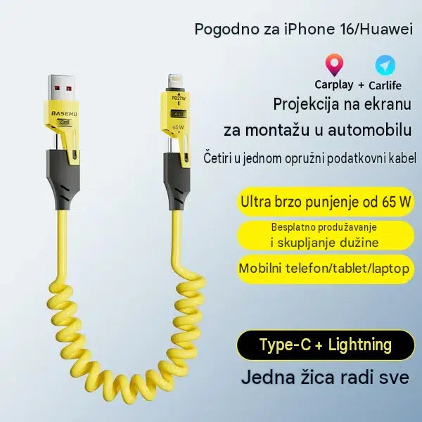 4 u 1 Uvlačivi Kabl za Brzo Punjenje – 65W